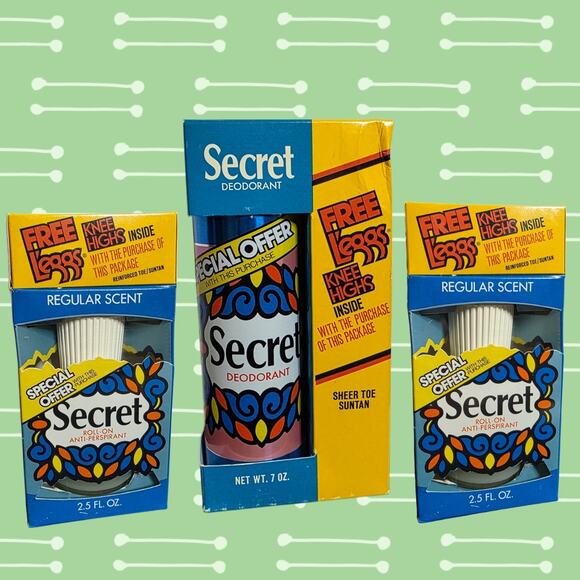 Lot of 3 VTG Secret Deodorants w/ Free L’eggs Knee Highs, 70s 80s Sealed - Picture 1 of 15